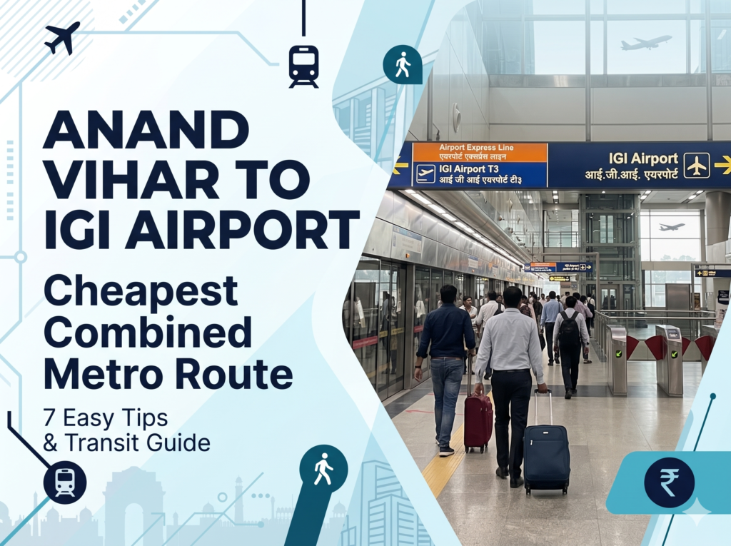 Anand vihar ISBT se IGI airport cheapest combined metro map